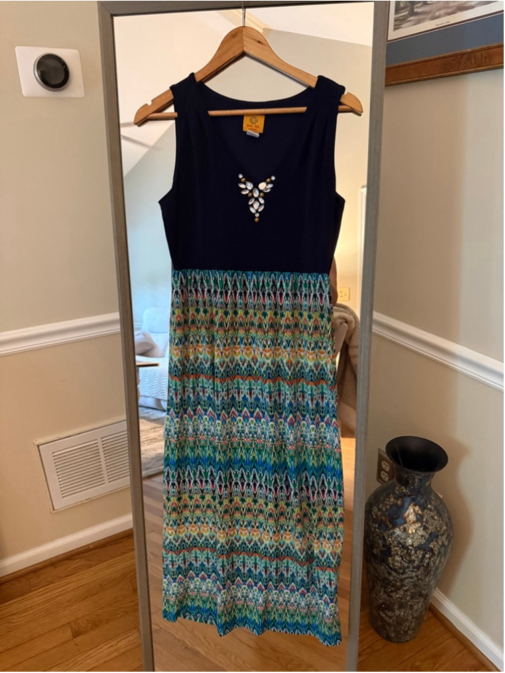 Women's Ruby Rd. Petite Navy Green Embellished Maxi Dress PS
